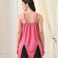 Pink & Black Satin Lycra Lace-Trimmed V-Neck Nightgown