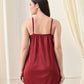 Maroon Satin Lycra V-Neck Babydoll Nightdress