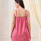 Pink Satin Lycra V-Neck Lace Trim Nightgown