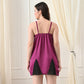 Magenta Satin Lycra V-Neck Lace Trim Nightgown
