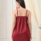 Maroon Satin Lycra V-Neck Lace Trim Nightgown