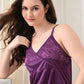 Purple Satin Lycra V-Neck Babydoll Nightdress