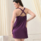 Purple Satin Lycra V-Neck Nightgown with Criss-Cross Back