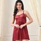 Maroon Satin Lycra V-Neck Lace Trim Nightgown