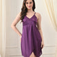 Purple Satin Lycra V-Neck Babydoll Nightdress