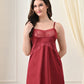 Maroon Satin Lycra V-Neck Lace Trim Nightgown