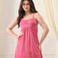 Pink Satin Lycra V-Neck Lace Trim Nightgown