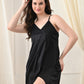 Black Satin Lycra V-Neck Babydoll Nightdress