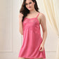 Pink Satin Lycra V-Neck Lace Trim Nightgown