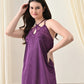 Purple Satin Lycra V-Neck Nightgown with Criss-Cross Back