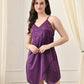 Purple Satin Lycra V-Neck Babydoll Nightdress