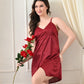 Maroon Satin Lycra V-Neck Babydoll Nightdress