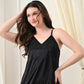 Black Satin Lycra V-Neck Babydoll Nightdress