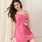 Pink Satin Lycra V-Neck Lace Trim Nightgown