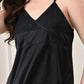 Black Satin Lycra V-Neck Babydoll Nightdress