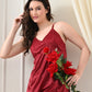 Maroon Satin Lycra V-Neck Babydoll Nightdress