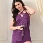 Purple Satin Lycra V-Neck Nightgown with Criss-Cross Back