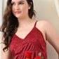 Maroon Satin Lycra V-Neck Babydoll Nightdress