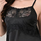 Black Satin Lycra V-Neck Lace Trim Nightgown