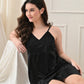 Black Satin Lycra V-Neck Babydoll Nightdress