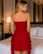 Red Net Strapless Ruffled Intimate Dress with Brief