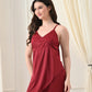 Maroon Satin Lycra V-Neck Babydoll Nightdress