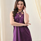 Purple Satin Lycra V-Neck Nightgown with Criss-Cross Back