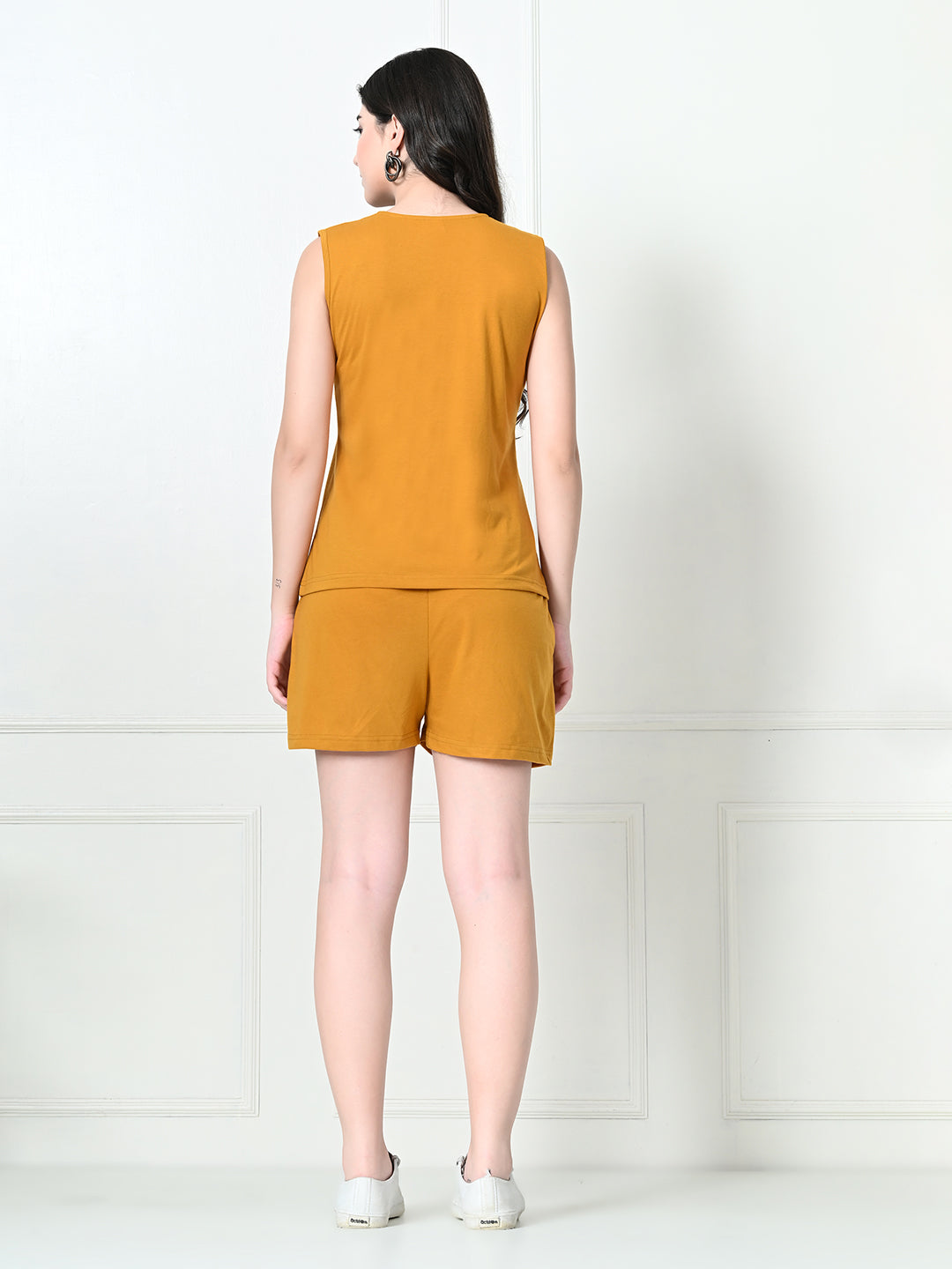 Women's Mustard Sleeveless Top & Shorts Co-ord Set