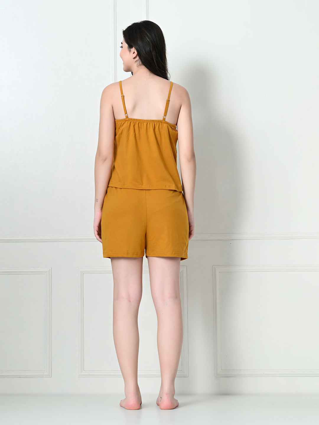 Women's Mustard Sleeveless Cotton Co-ord Set