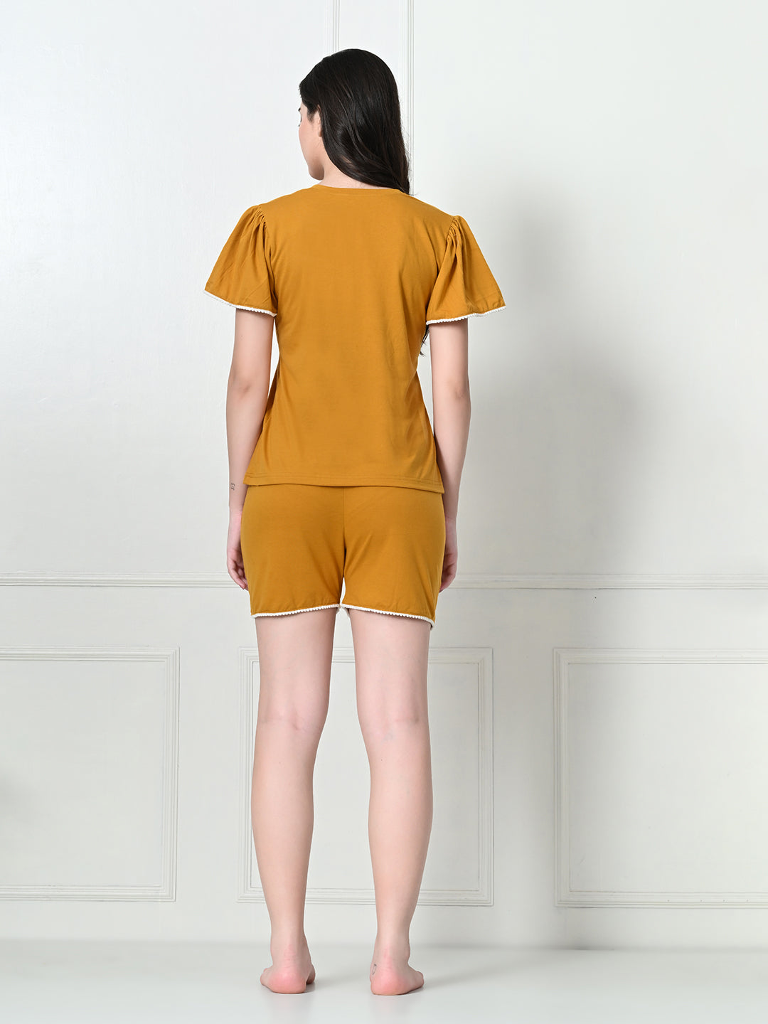 Women's Mustard Yellow Half Sleeve T-Shirt & Shorts Co-ord Set