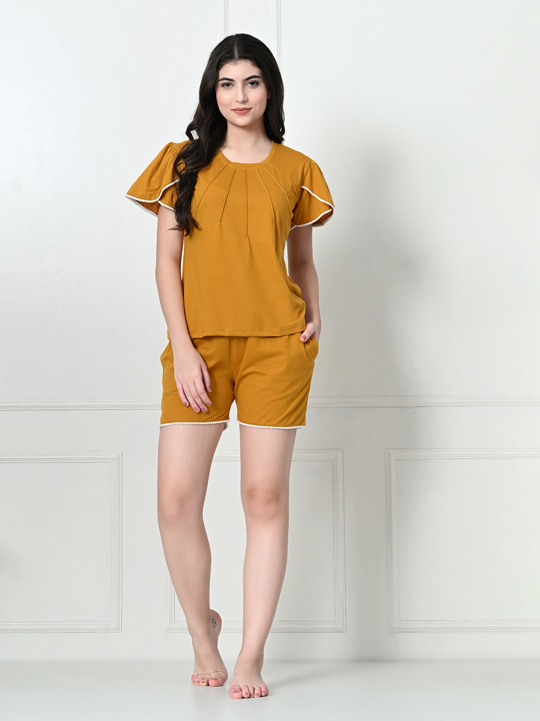 Women's Mustard Yellow Half Sleeve T-Shirt & Shorts Co-ord Set