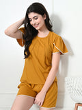 Women's Mustard Yellow Half Sleeve T-Shirt & Shorts Co-ord Set