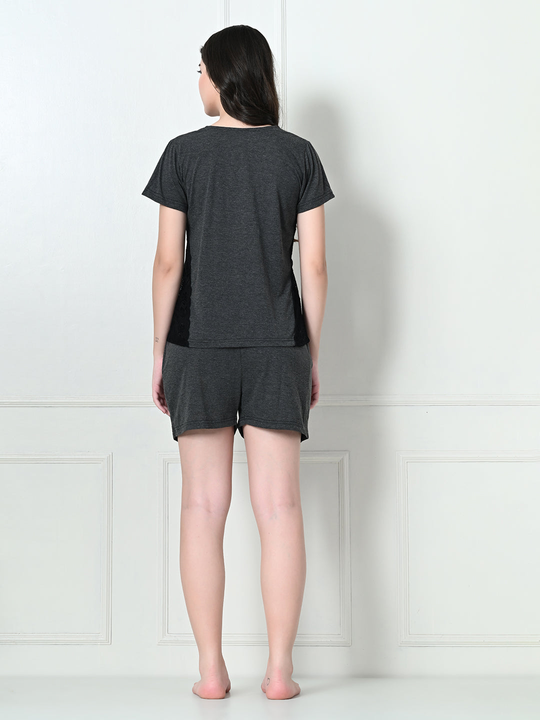 Women's Black Half Sleeve T-Shirt & Shorts Co-ord Set