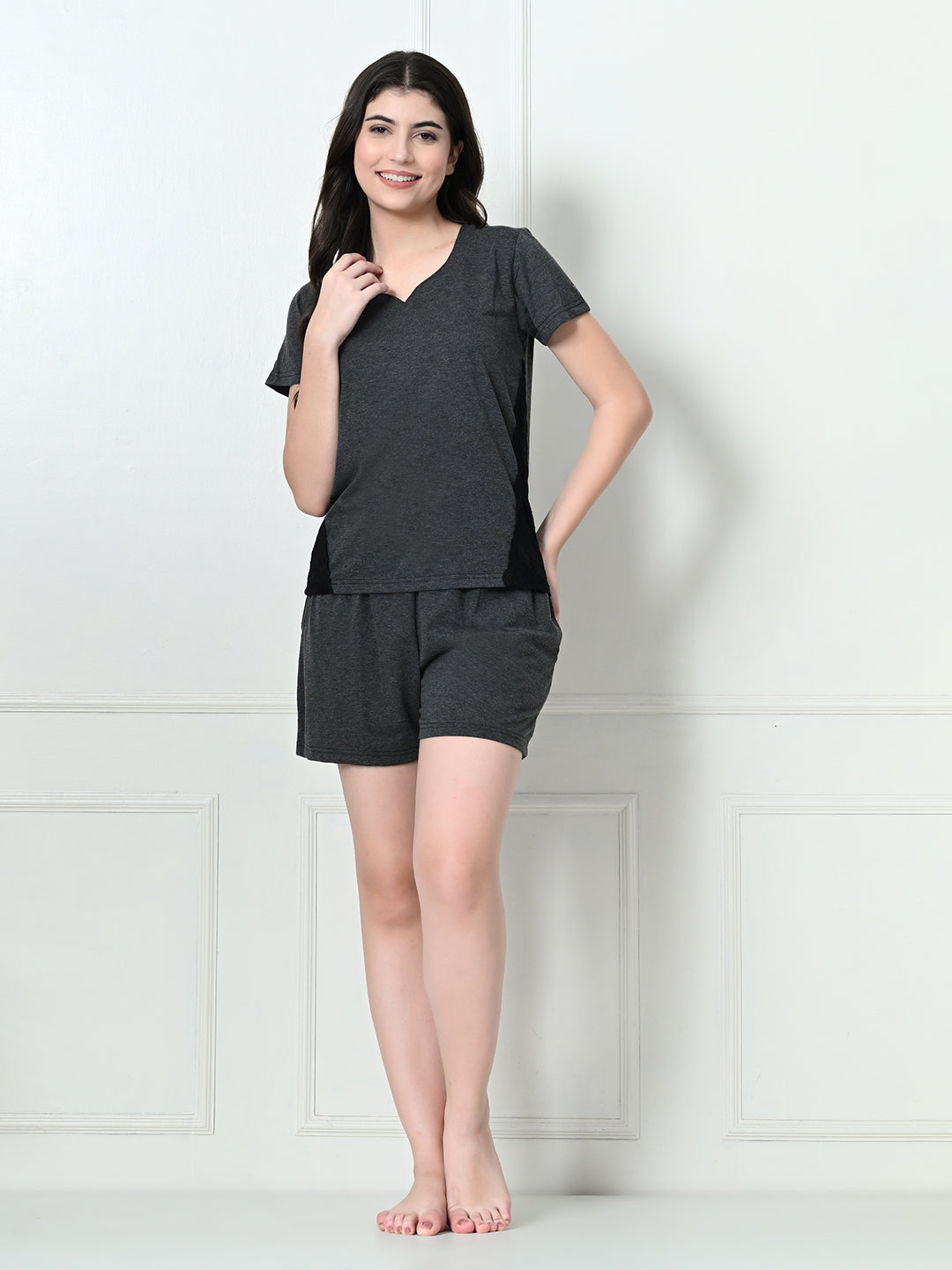 Women's Black Half Sleeve T-Shirt & Shorts Co-ord Set