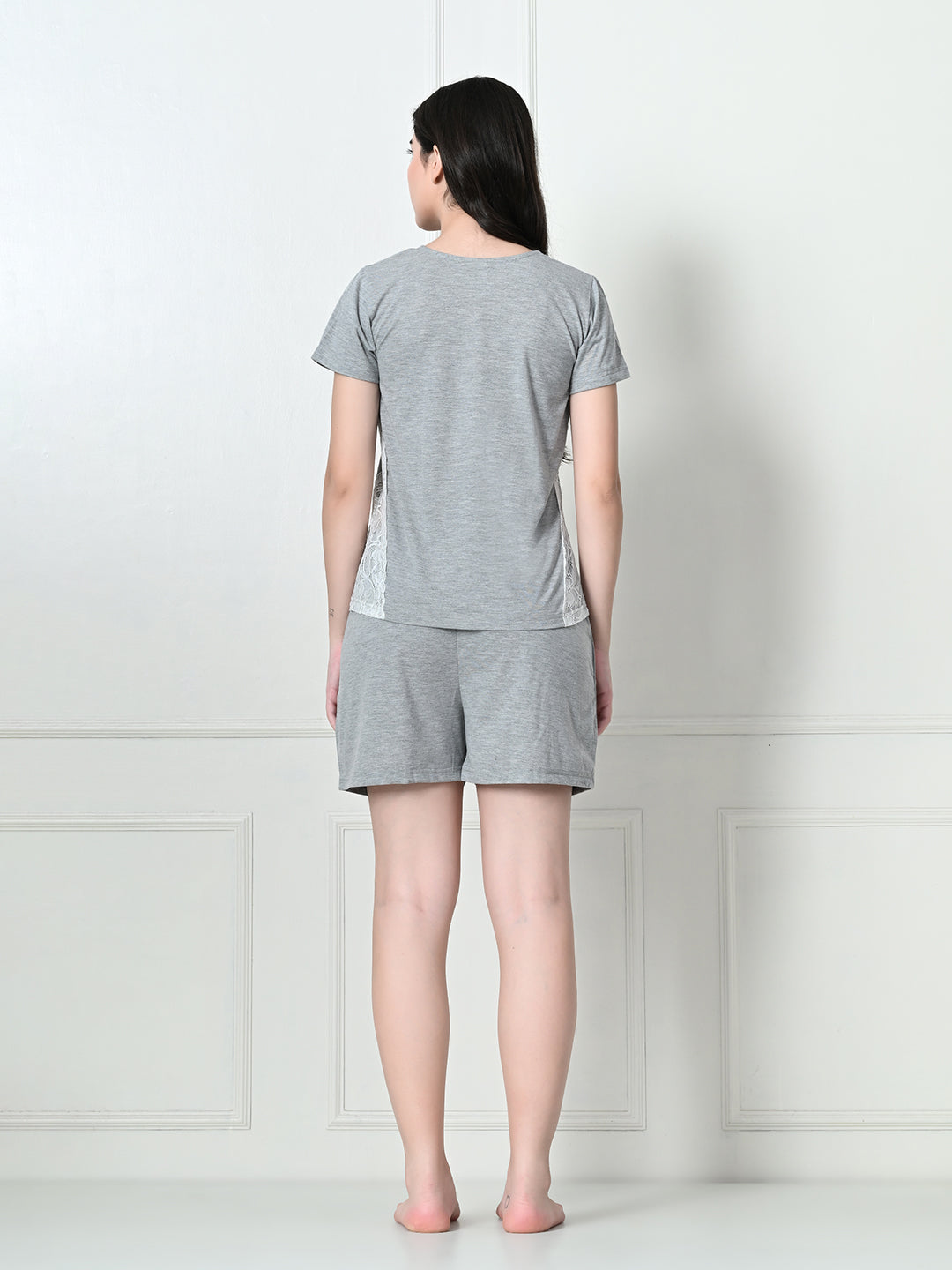 Women's Grey Half Sleeve T-Shirt & Shorts Co-ord Set