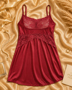Maroon Satin Lycra Babydoll Set — Style II