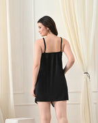 Black Satin Lycra Babydoll Set with Adjustable Straps