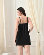 Black Satin Lycra Babydoll Set with Adjustable Straps