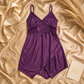 Purple Satin Lycra Babydoll Set with Adjustable Straps
