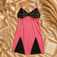 Pink Satin Lycra Babydoll Set with Adjustable Straps