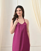 Wine Satin Lycra Babydoll Set — Style II