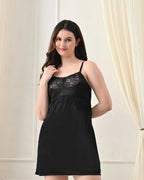 Black Satin Lycra Babydoll Set — Style III