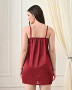Maroon Satin Lycra Babydoll Set — Style II