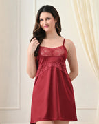 Maroon Satin Lycra Babydoll Set — Style II