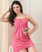 Pink Satin Lycra Babydoll Set — Style II