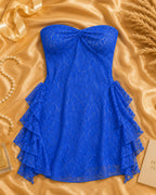 Blue Net Strapless Ruffled Intimate Dress with Brief