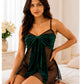 Bottle Green Net Strap Ruffled Intimate Dress with Brief