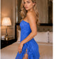 Blue Net Strapless Ruffled Intimate Dress with Brief