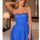 Blue Net Strapless Ruffled Intimate Dress with Brief