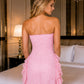 Baby Pink Net Strapless Ruffled Intimate Dress with Brief